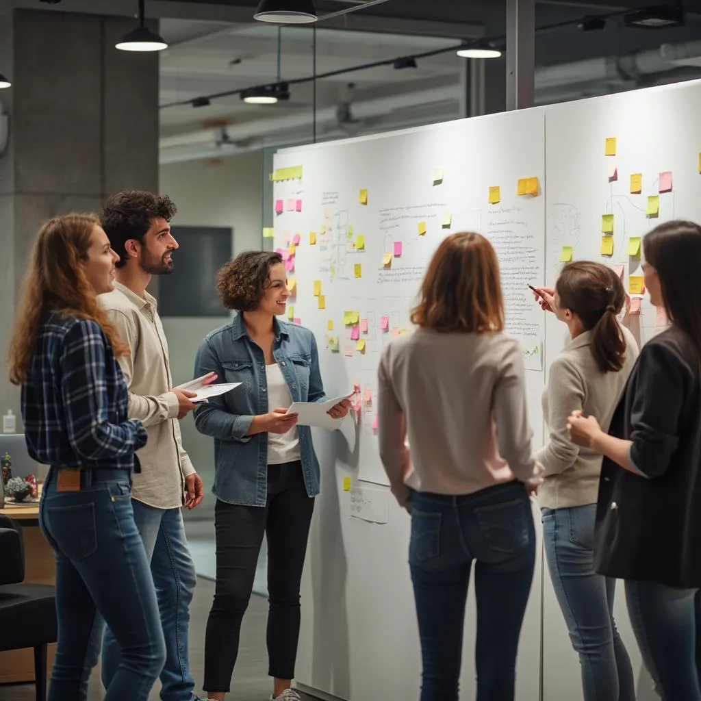 Equipo en sesión de brainstorming
